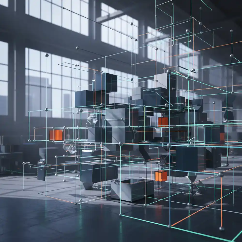 Abstract geometric illustration of a connected logistics and asset network