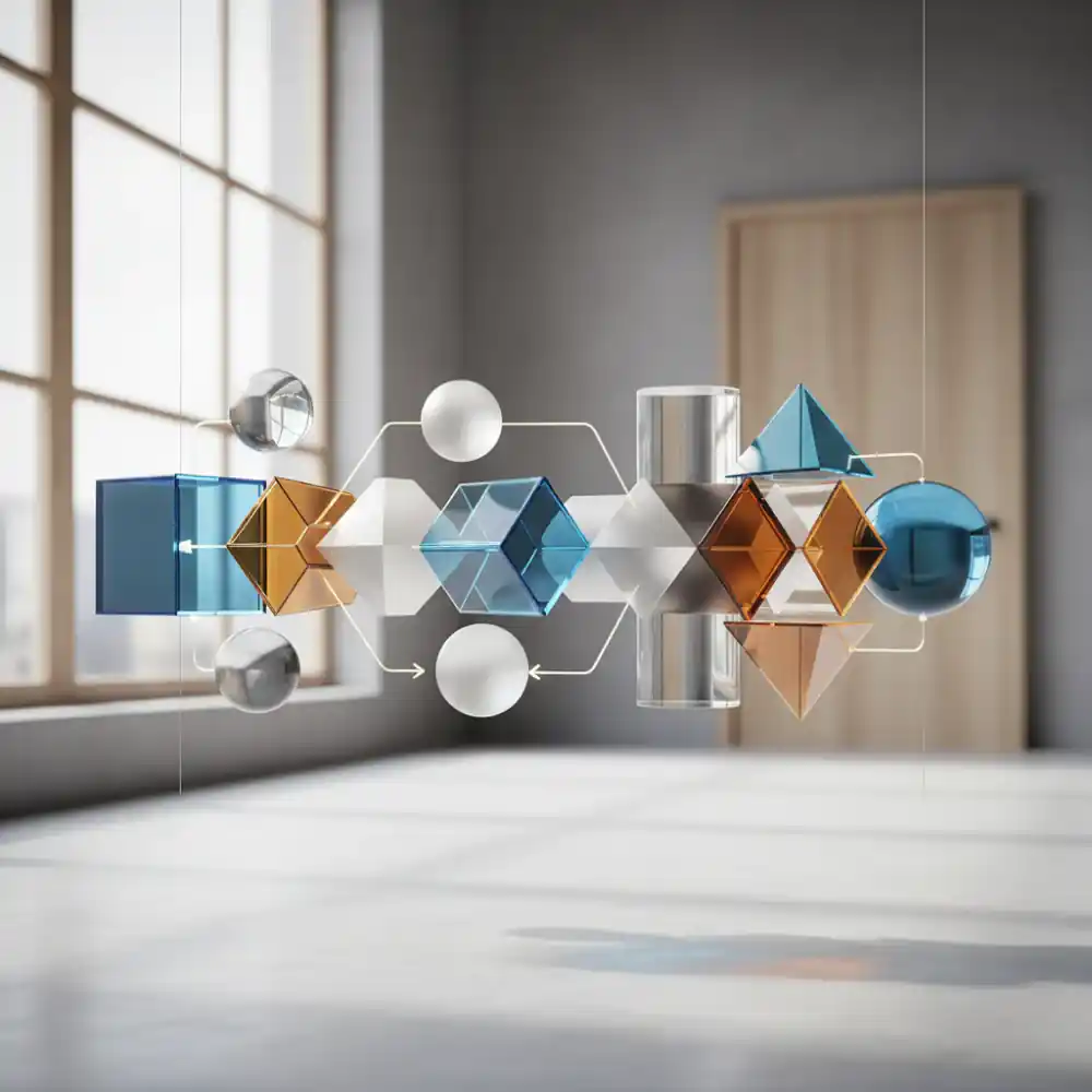 Abstract geometric illustration of a workflow diagram for asset exchange